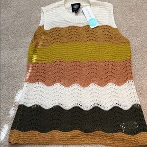 Bobeau knit sleeveless crochet sweater top XSP New